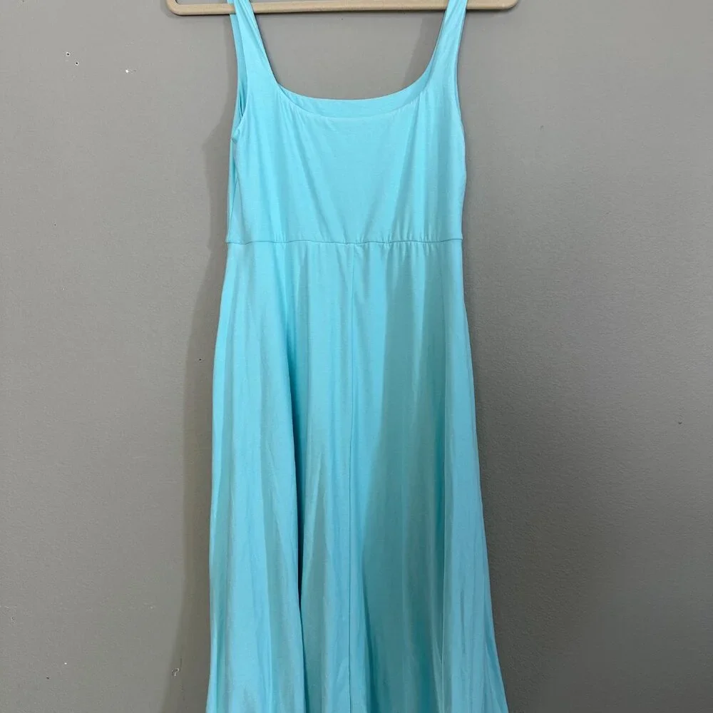 Beyond Yoga Featherweight At The Ready Capri Blue Square Neck Midi Dress - Picture 4 of 5